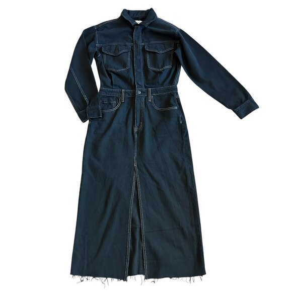 pistola Dresses & Skirts - Pistola Amira Denim Midi Dress Vioght Black High Slit Long Sleeve Size Small NWT